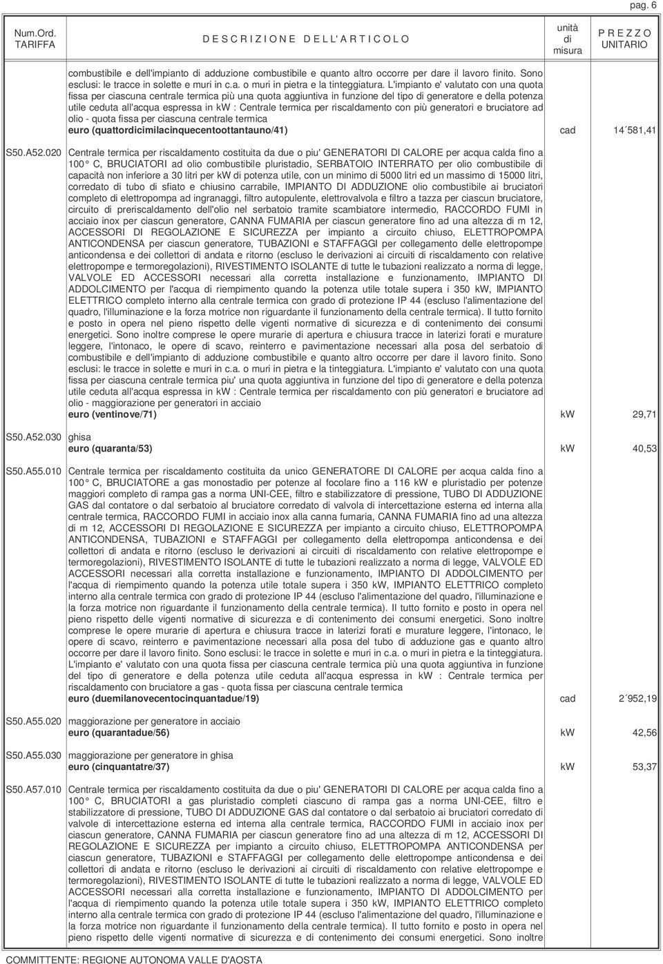 termica per riscaldamento con più generatori e bruciatore ad olio - quota fissa per ciascuna centrale termica euro (quattorcimilacinquecentoottantauno/41) cad 14 581,41 S50.A52.