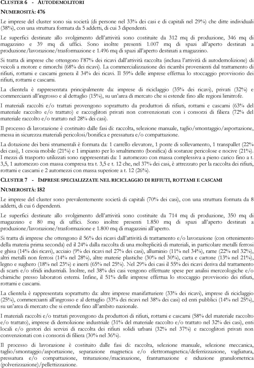 007 mq di spazi all aperto destinati a produzione/lavorazione/trasformazione e 1.496 mq di spazi all aperto destinati a magazzino.