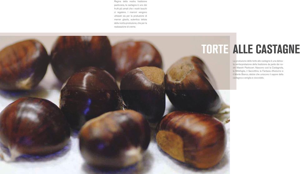 TORTE ALLE CASTAGNE La produzione delle torte alle castagne è una delicata reinterpretazione della tradizione da parte dei nostri Maestri