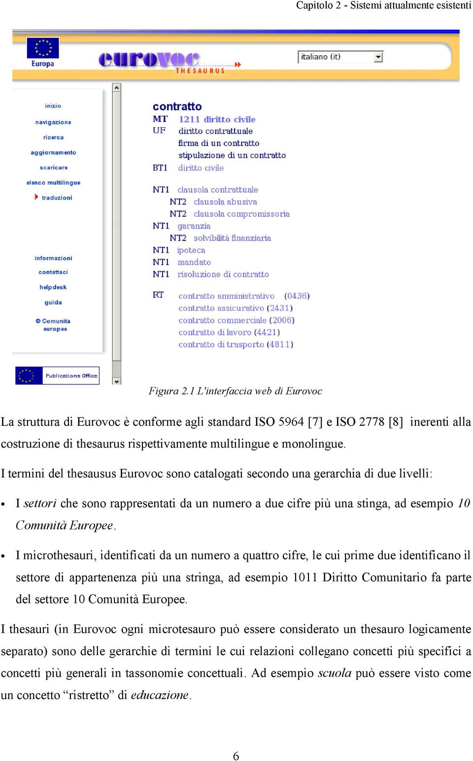 I termini del thesausus Eurovoc sono catalogati secondo una gerarchia di due livelli: I settori che sono rappresentati da un numero a due cifre più una stinga, ad esempio 10 Comunità Europee.