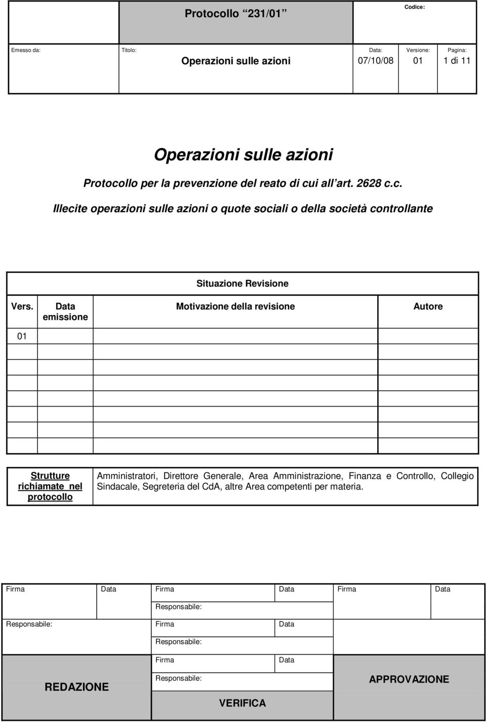 Amministrazione, Finanza e Controllo, Collegio Sindacale, Segreteria del CdA, altre Area competenti per materia.