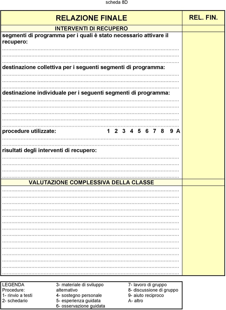 risultati degli interventi di recupero: VALUTAZIONE COMPLESSIVA DELLA CLASSE REL. FIN.