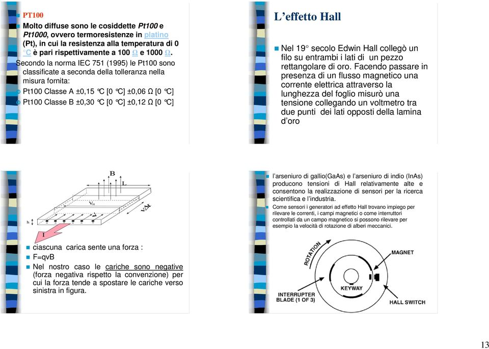 effetto Hall Nel 19 secolo Edwin Hall collegò un filo su entrambi i lati di un pezzo rettangolare di oro.