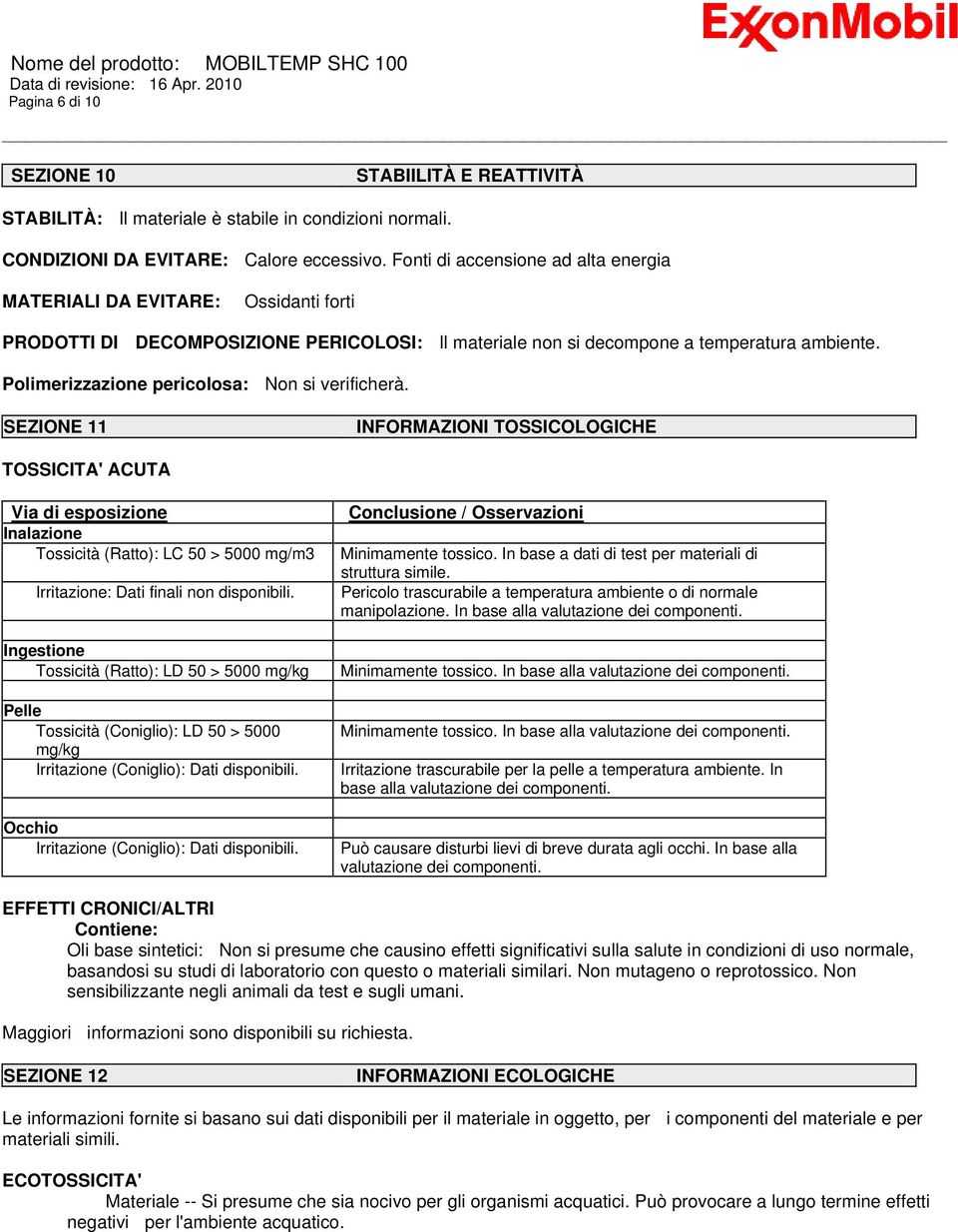 Polimerizzazione pericolosa: Non si verificherà.