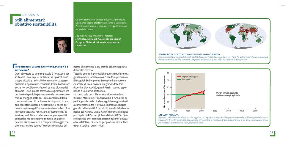 L opinione e l esperienza del Professor Mathis Wackernagel, Presidente del Global Footprint Network e docente in numerose Università SEMPRE PIÙ IN DEBITO NEI CONFRONTI DEL NOSTRO PIANETA.