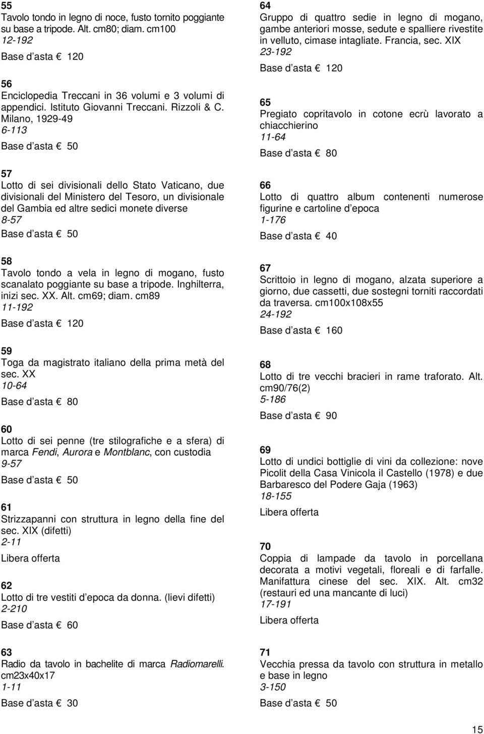 Milano, 1929-49 6-113 Base d asta 50 57 Lotto di sei divisionali dello Stato Vaticano, due divisionali del Ministero del Tesoro, un divisionale del Gambia ed altre sedici monete diverse 8-57 Base d