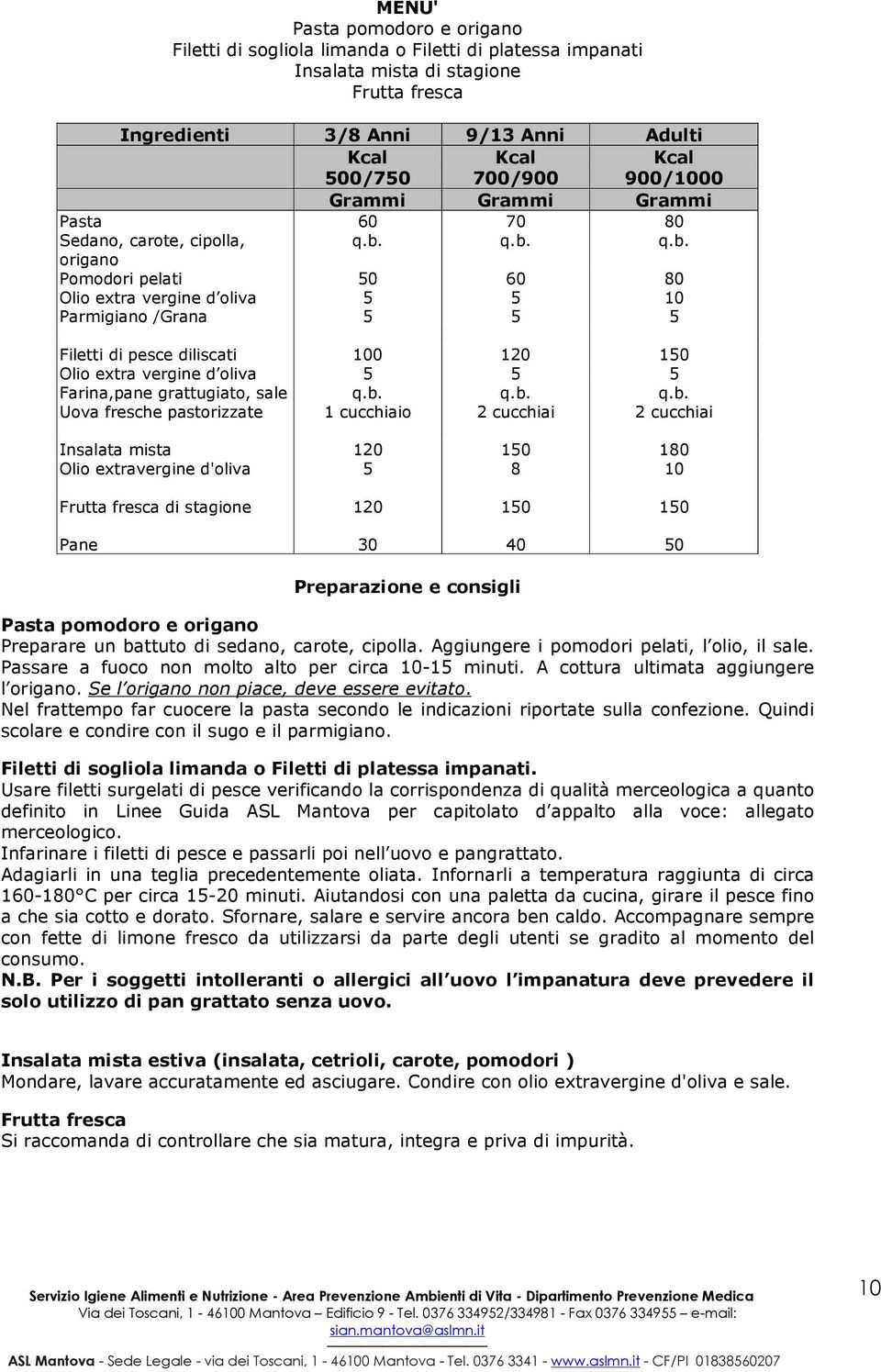 cucchiai Insalata mista 120 10 180 Olio extravergine d'oliva 8 10 di stagione 120 10 10 Pane 30 40 0 Pasta pomodoro e origano Preparare un battuto di sedano, carote, cipolla.