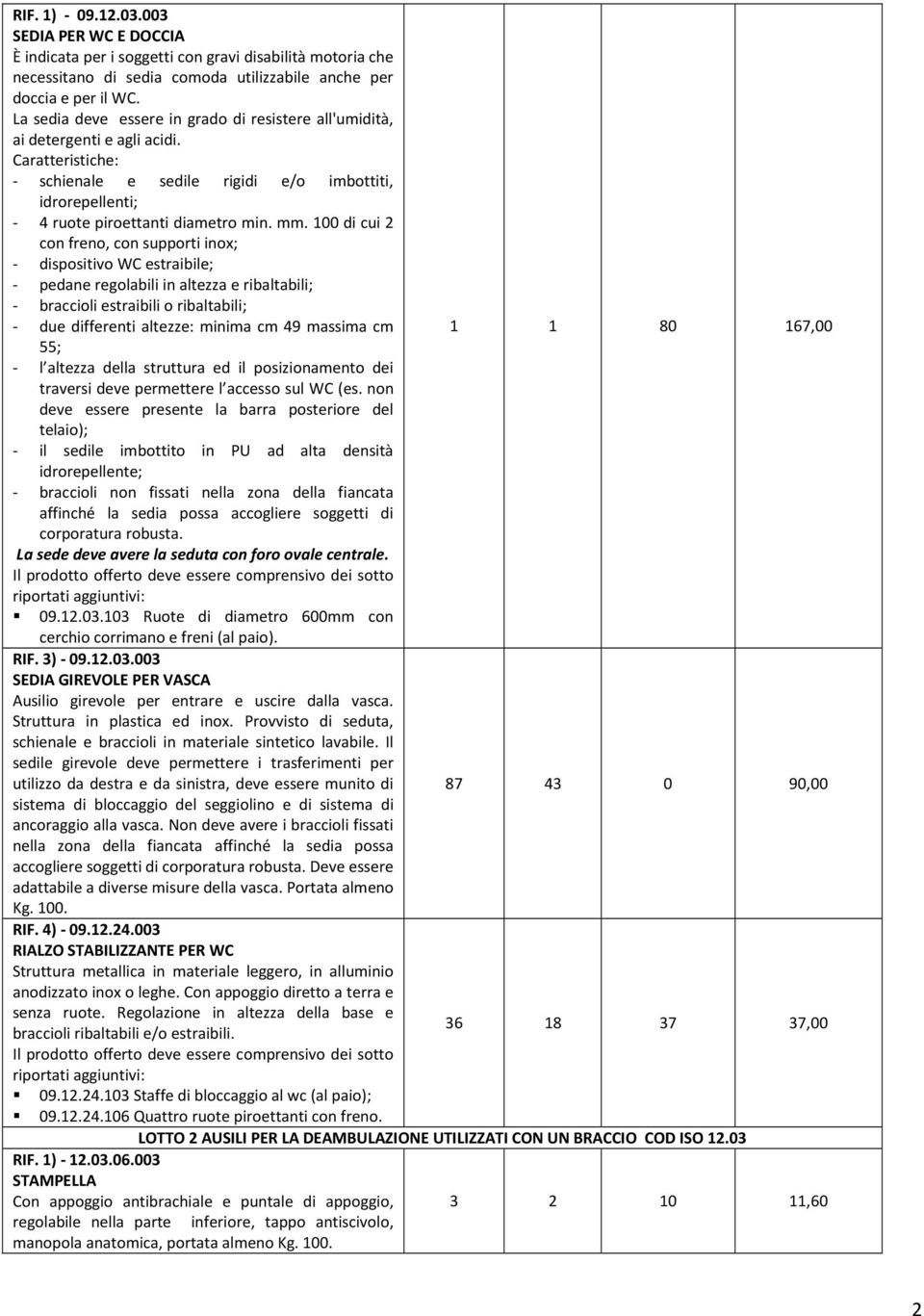 100 di cui 2 con freno, con supporti inox; - dispositivo WC estraibile; - pedane regolabili in altezza e ribaltabili; - braccioli estraibili o ribaltabili; - due differenti altezze: minima cm 49