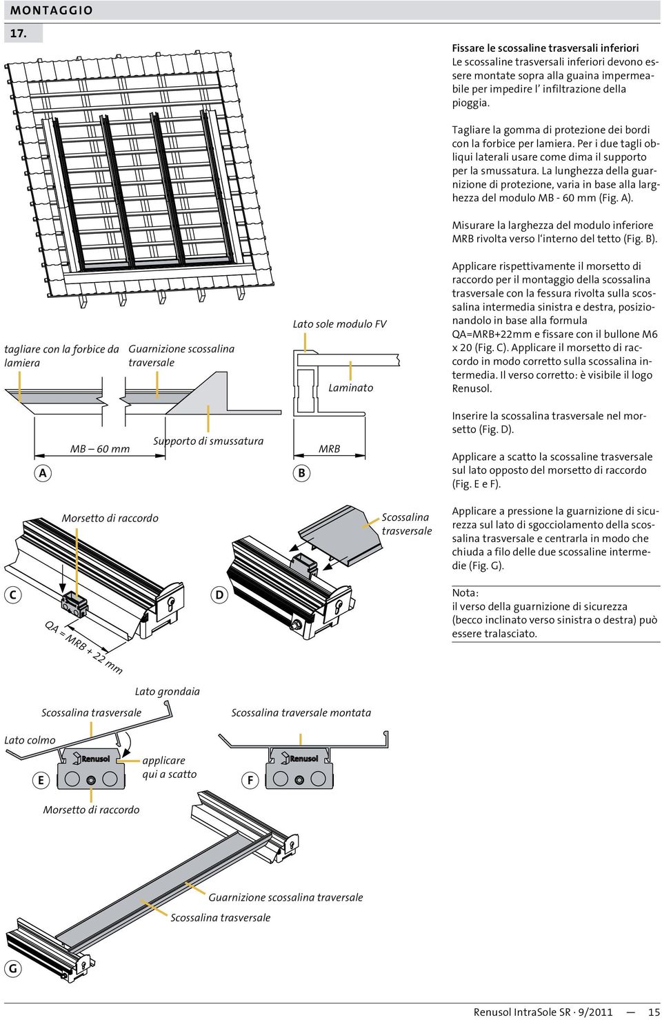 La lunghezza della guarnizione di protezione, varia in base alla larghezza del modulo M - 60 mm (Fig. ).