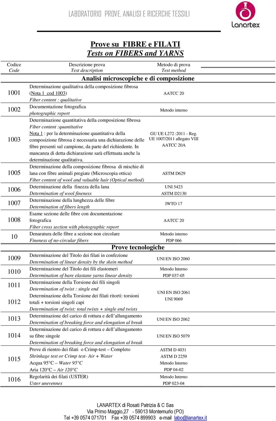 :quantitative Nota 1 : per la determinazione quantitativa della composizione fibrosa è necessaria una dichiarazione delle fibre presenti sul campione, da parte del richiedente.