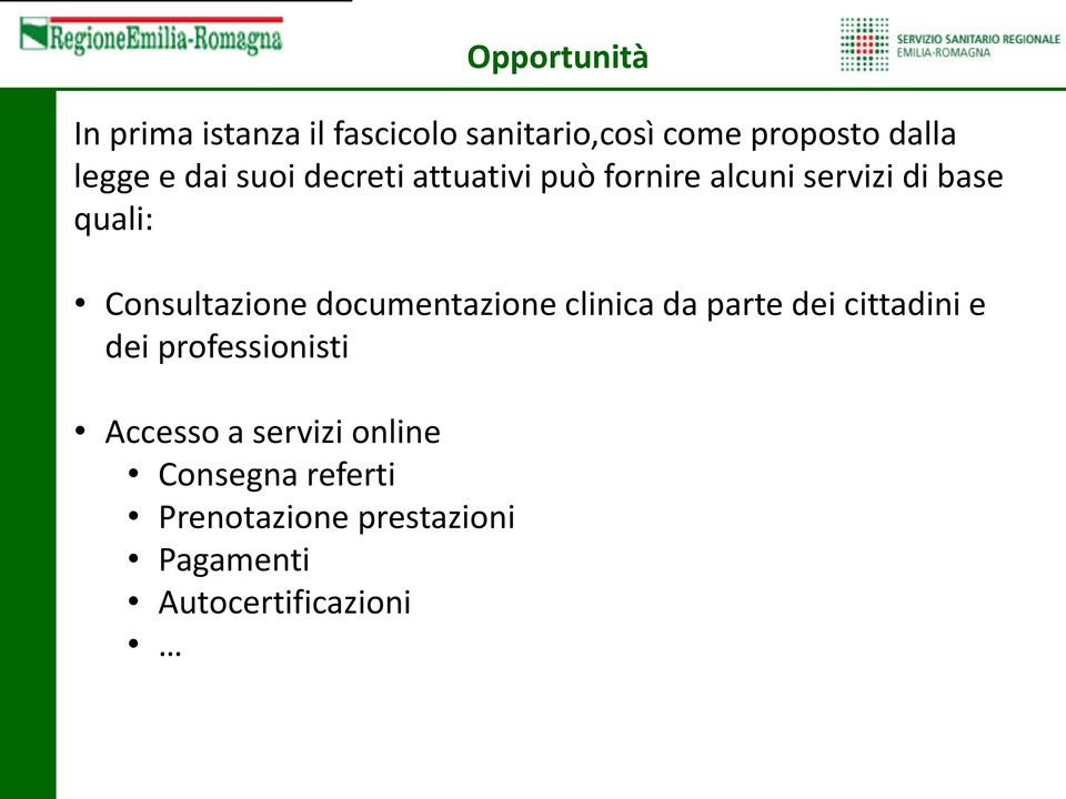 Consultazione documentazione clinica da parte dei cittadini e dei professionisti