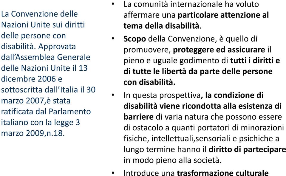 La comunità internazionale ha voluto affermare una particolare attenzione al tema della disabilità.