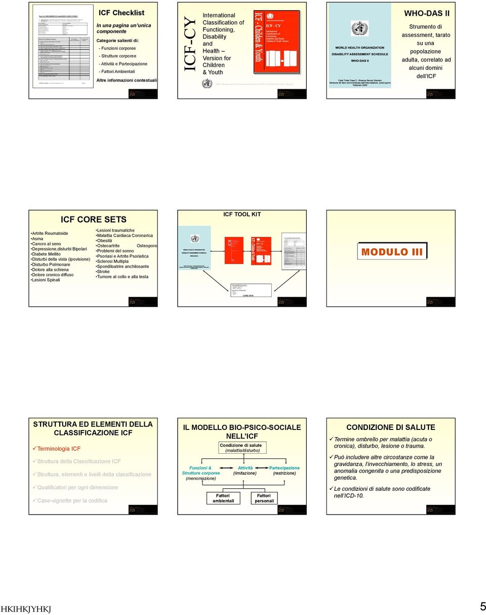 International Classification of Functioning, Disability and Health Version for Children & Youth WHO Workgroup for development of version of ICF for Children & Youth, Geneva WHO-DAS II Strumento di