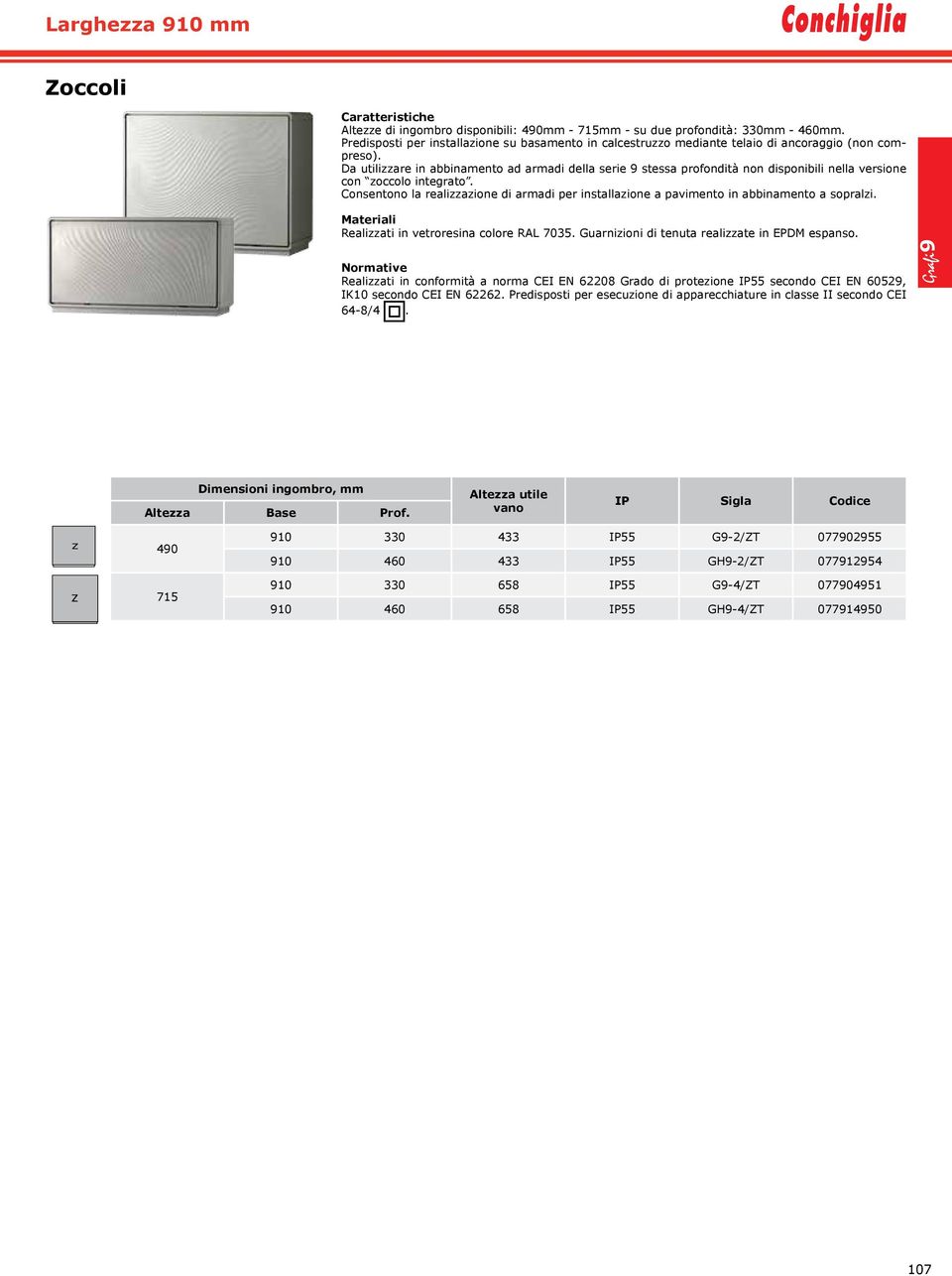 Mterili Relizzti in vetroresin colore RAL 7035. Gurnizioni di tenut relizzte in EPDM espnso.