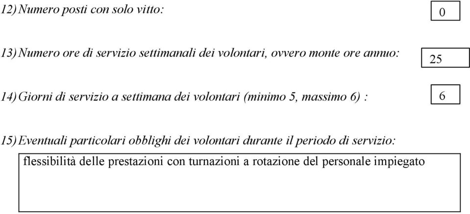 massimo 6) : 25 6 15) Eventuali particolari obblighi dei volontari durante il periodo di