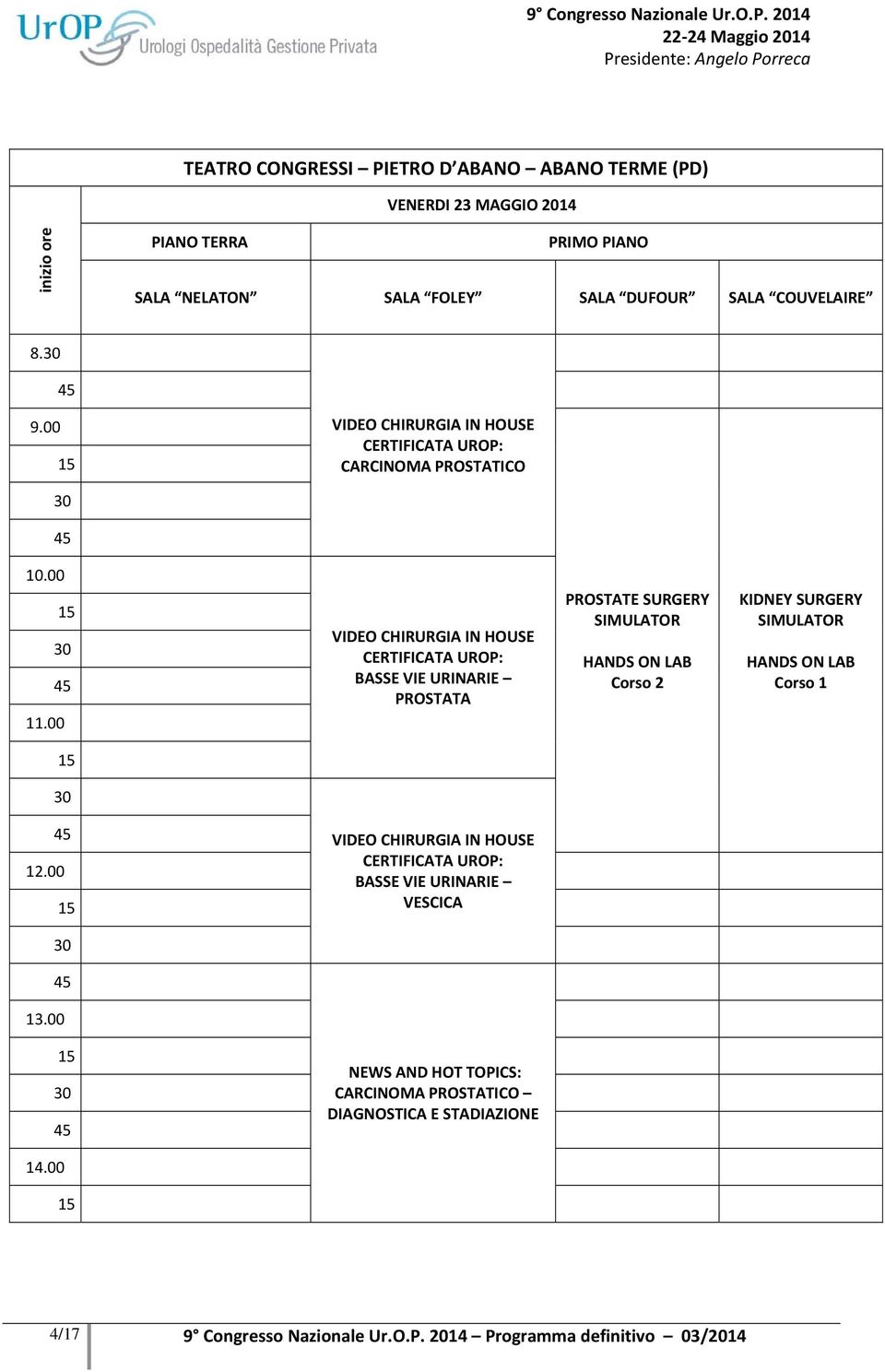 00 VIDEO CHIRURGIA IN HOUSE CERTIFICATA UROP: BASSE VIE URINARIE PROSTATA PROSTATE SURGERY SIMULATOR HANDS ON LAB Corso 2 KIDNEY SURGERY SIMULATOR HANDS ON