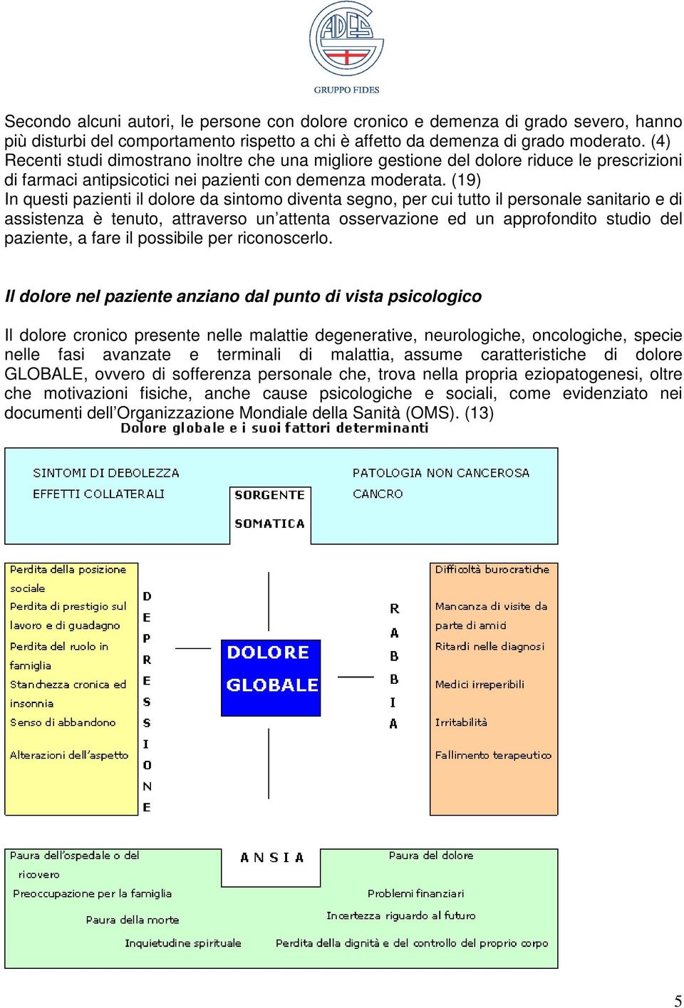 (19) In questi pazienti il dolore da sintomo diventa segno, per cui tutto il personale sanitario e di assistenza è tenuto, attraverso un attenta osservazione ed un approfondito studio del paziente, a