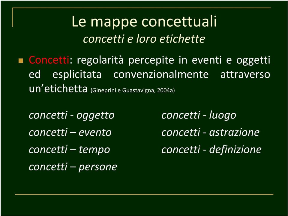 (Gineprini e Guastavigna, 2004a) concetti- oggetto concetti evento concetti