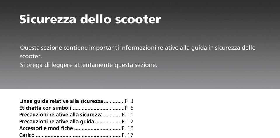 Linee guida relative alla sicurezza...p. 3 Etichette con simboli...p. 6 Precauzioni relative alla sicurezza.