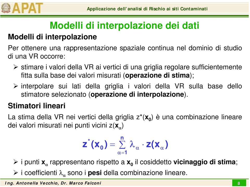 dello stimatore selezioato (operazioe di iterpolazioe).