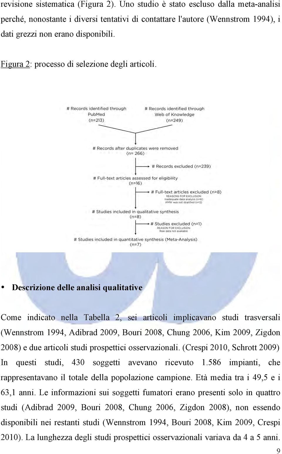 Descrizione delle analisi qualitative Come indicato nella Tabella 2, sei articoli implicavano studi trasversali (Wennstrom 1994, Adibrad 2009, Bouri 2008, Chung 2006, Kim 2009, Zigdon 2008) e due