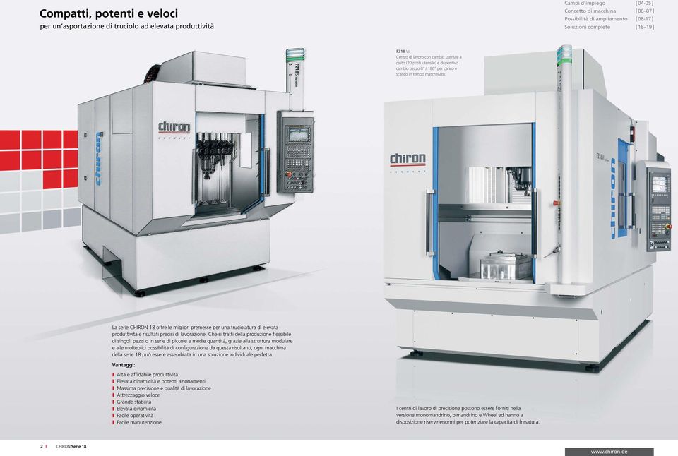 La serie CHIRON 18 offre le migliori premesse per una truciolatura di elevata produttività e risultati precisi di lavorazione.