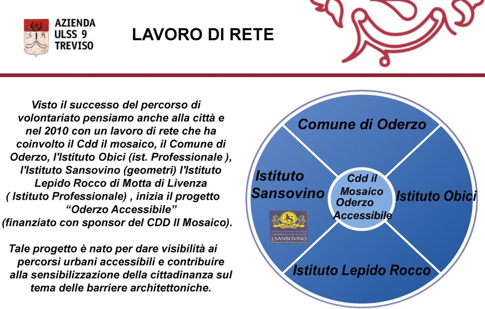 Professionale ), l'istituto Sansovino (geometri) l'istituto Lepido Rocco di Motta di Livenza ( Istituto Professionale), inizia il progetto Oderzo