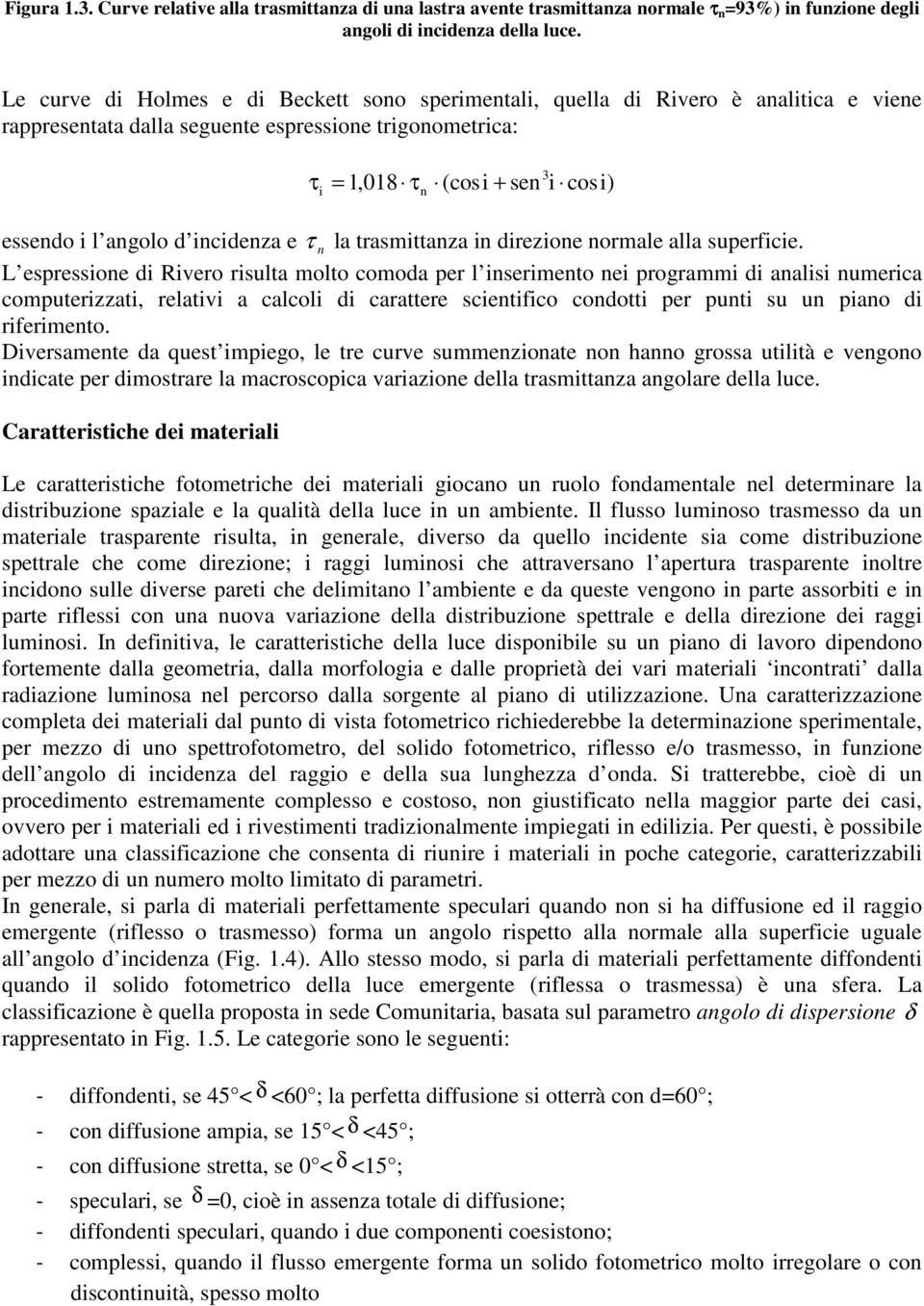 angolo d incidenza e τ n la trasmittanza in direzione normale alla superficie.