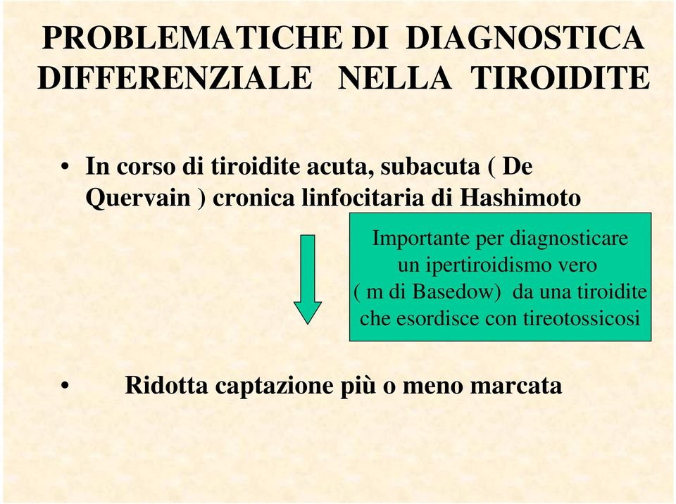 Importante per diagnosticare un ipertiroidismo vero ( m di Basedow) da una