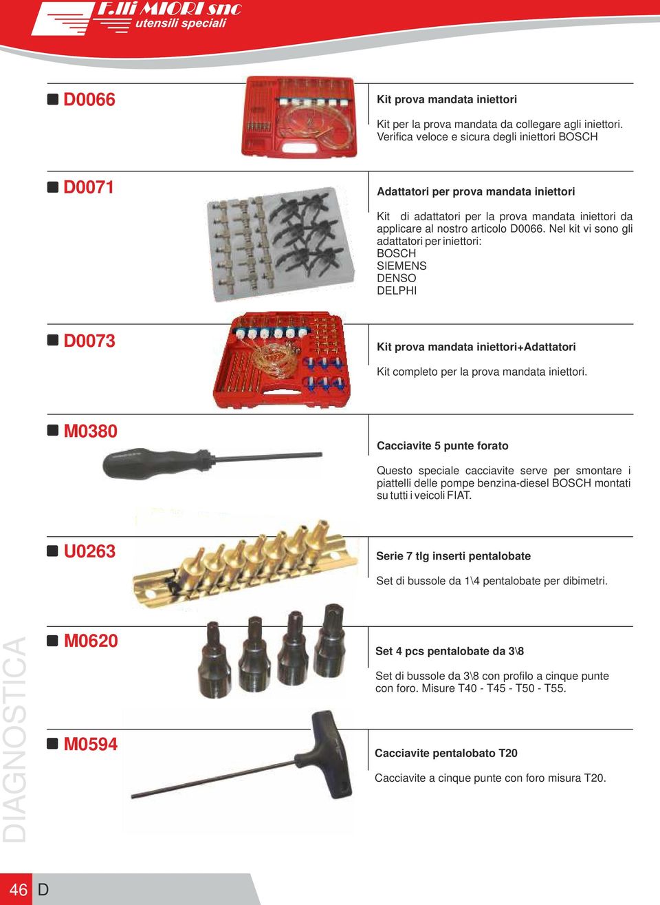 Nel kit vi sono gli adattatori per iniettori: BOSCH SIEMENS DENSO DELPHI D0073 Kit prova mandata iniettori+adattatori Kit completo per la prova mandata iniettori.