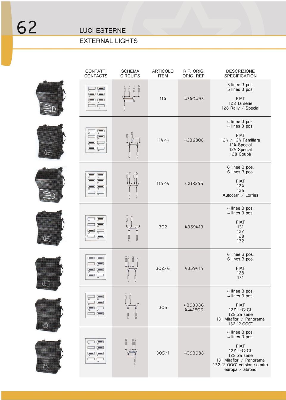 6 lines 3 pos. 114/6 4218245 124 125 Autocarri / Lorries 302 4359413 131 127 128 132 6 linee 3 pos. 6 lines 3 pos.