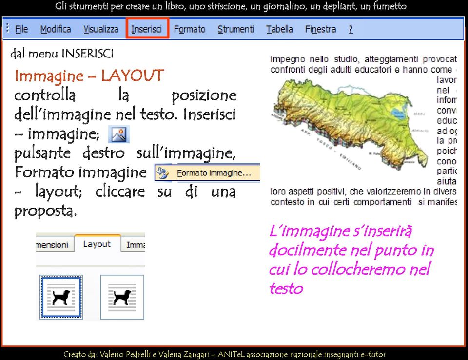 Inserisci immagine; pulsante destro sull immagine, Formato