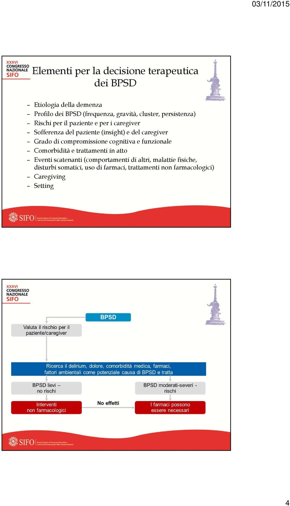 Grado di compromissione cognitiva e funzionale Comorbidità e trattamenti in atto Eventi scatenanti