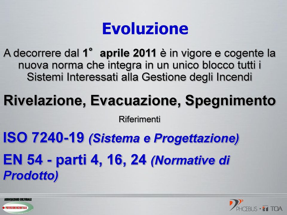 Gestione degli Incendi Rivelazione, Evacuazione, Spegnimento Riferimenti