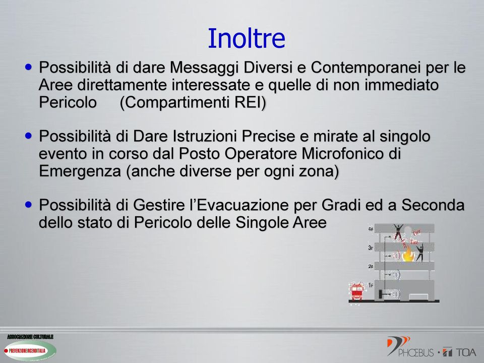 al singolo evento in corso dal Posto Operatore Microfonico di Emergenza (anche diverse per ogni zona)