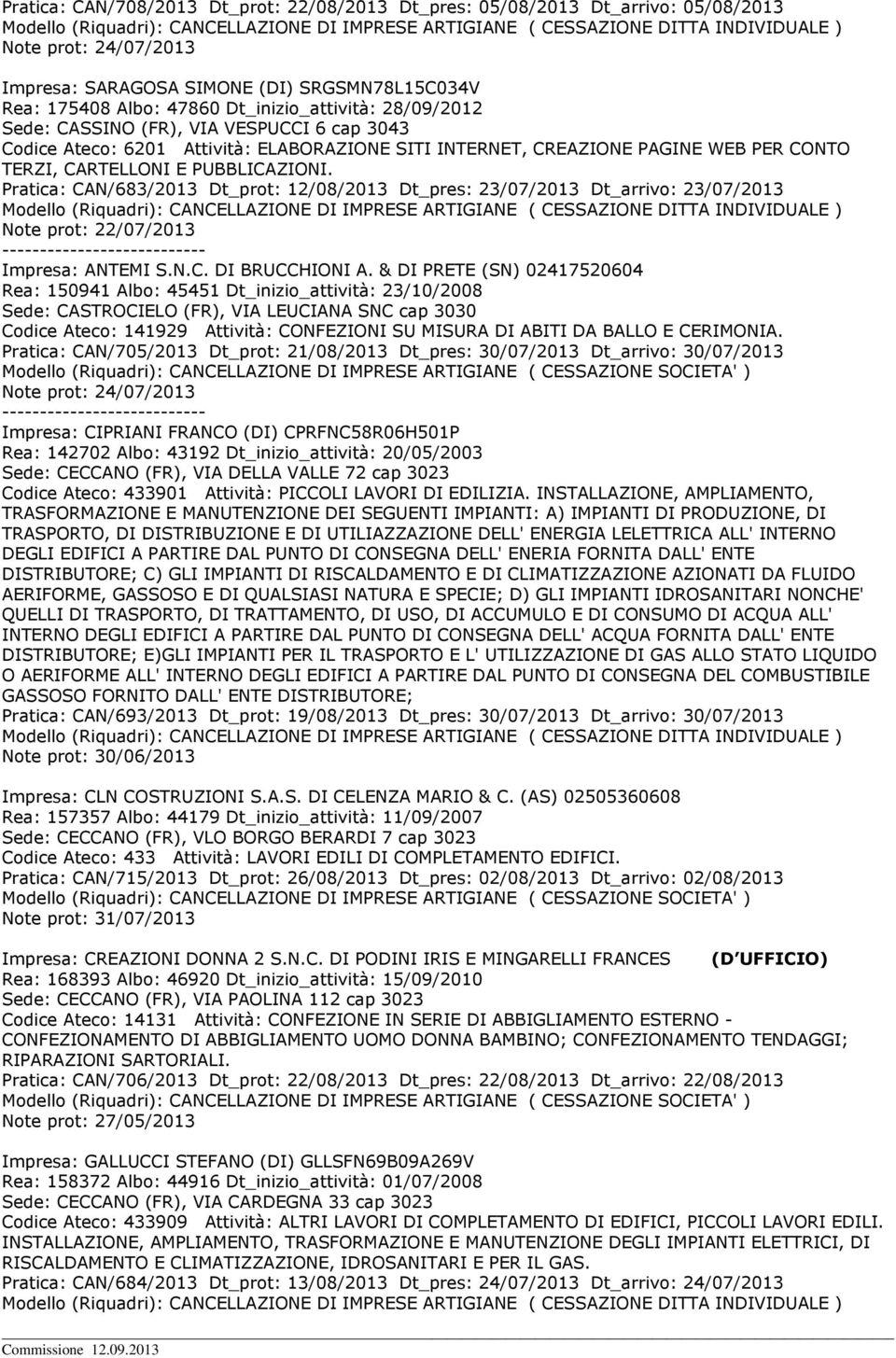 Pratica: CAN/683/2013 Dt_prot: 12/08/2013 Dt_pres: 23/07/2013 Dt_arrivo: 23/07/2013 Note prot: 22/07/2013 Impresa: ANTEMI S.N.C. DI BRUCCHIONI A.