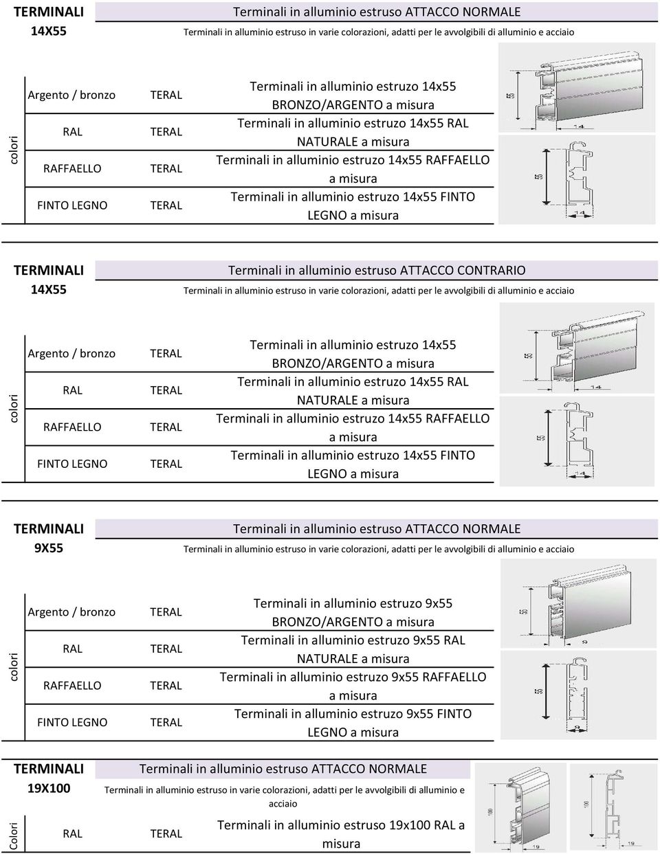 CONTRARIO Terminali in alluminio estruzo 14x55 RAL NATURALE a misura Terminali in alluminio estruzo 14x55 BRONZO/ARGENTO a misura Terminali in alluminio estruzo 14x55 FINTO LEGNO a misura Argento /