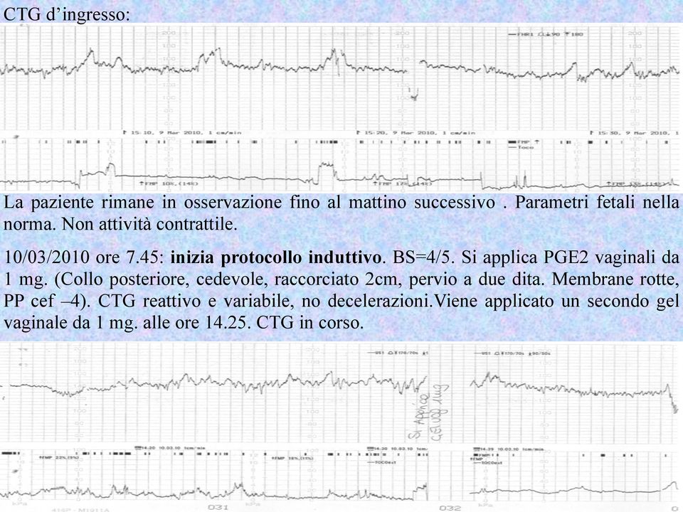 Si applica PGE2 vaginali da 1 mg. (Collo posteriore, cedevole, raccorciato 2cm, pervio a due dita.