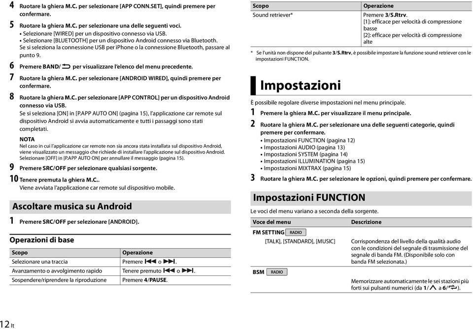 6 Premere BAND/ per visualizzare l elenco del menu precedente. 7 Ruotare la ghiera M.C. per selezionare [ANDROID WIRED], quindi premere per 8 Ruotare la ghiera M.C. per selezionare [APP CONTROL] per un dispositivo Android connesso via USB.