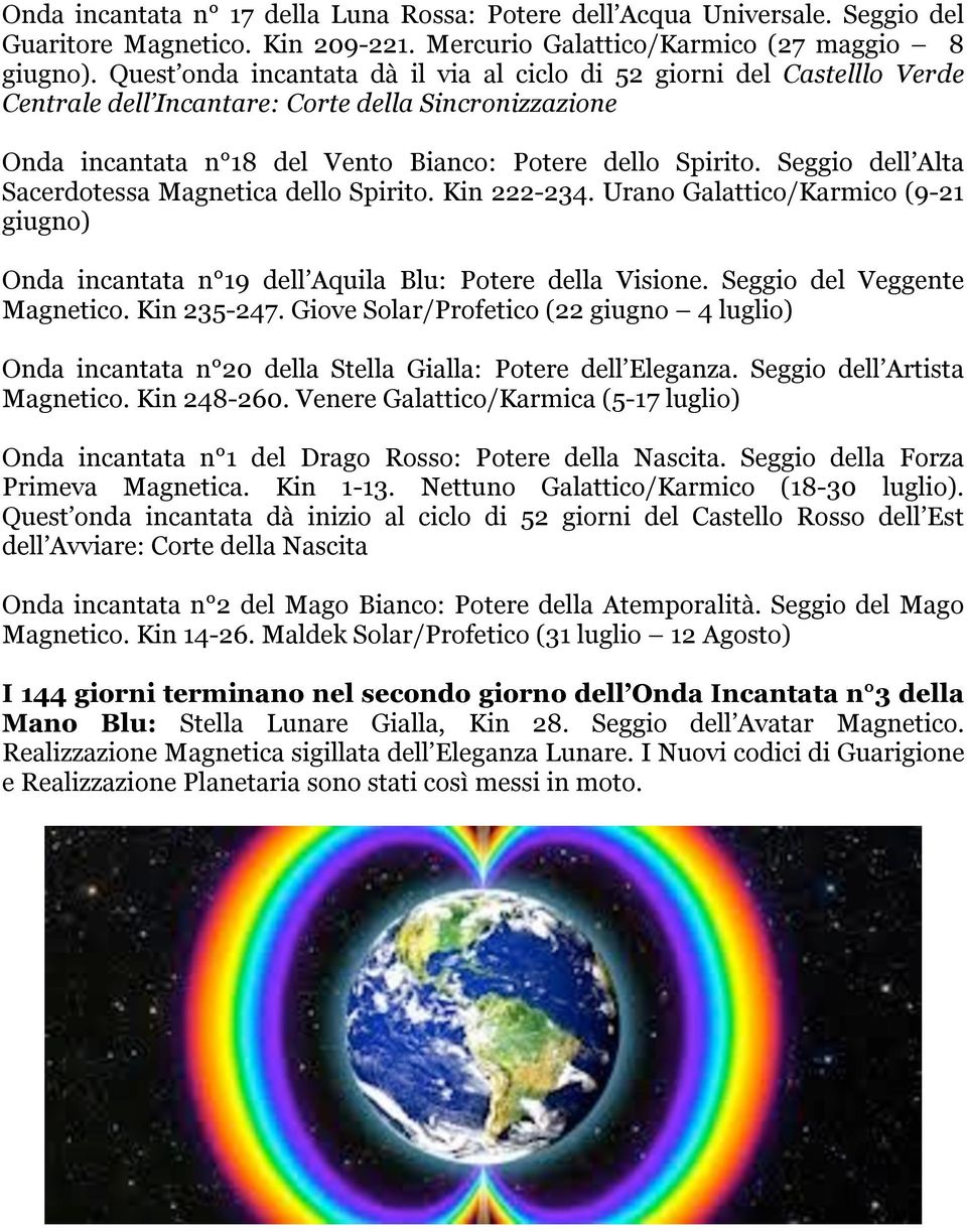 Seggio dell Alta Sacerdotessa Magnetica dello Spirito. Kin 222-234. Urano Galattico/Karmico (9-21 giugno) Onda incantata n 19 dell Aquila Blu: Potere della Visione. Seggio del Veggente Magnetico.