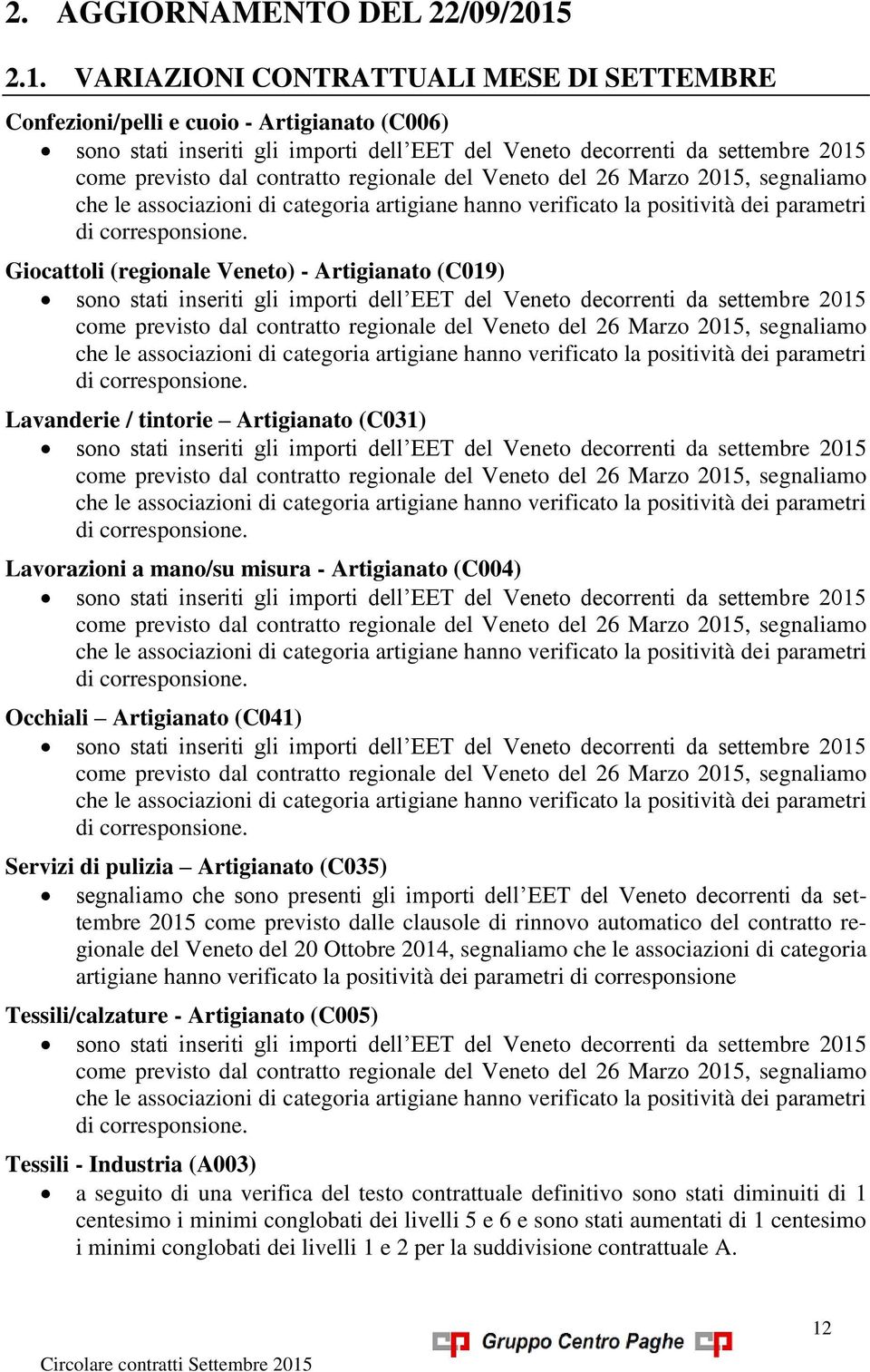contratto regionale del Veneto del 26 Marzo 2015, segnaliamo che le associazioni di categoria artigiane hanno verificato la positività dei parametri di corresponsione.