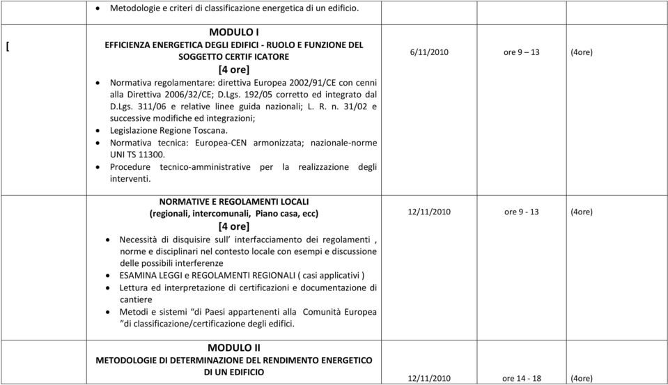 192/05 corretto ed integrato dal D.Lgs. 311/06 e relative linee guida nazionali; L. R. n. 31/02 e successive modifiche ed integrazioni; Legislazione Regione Toscana.