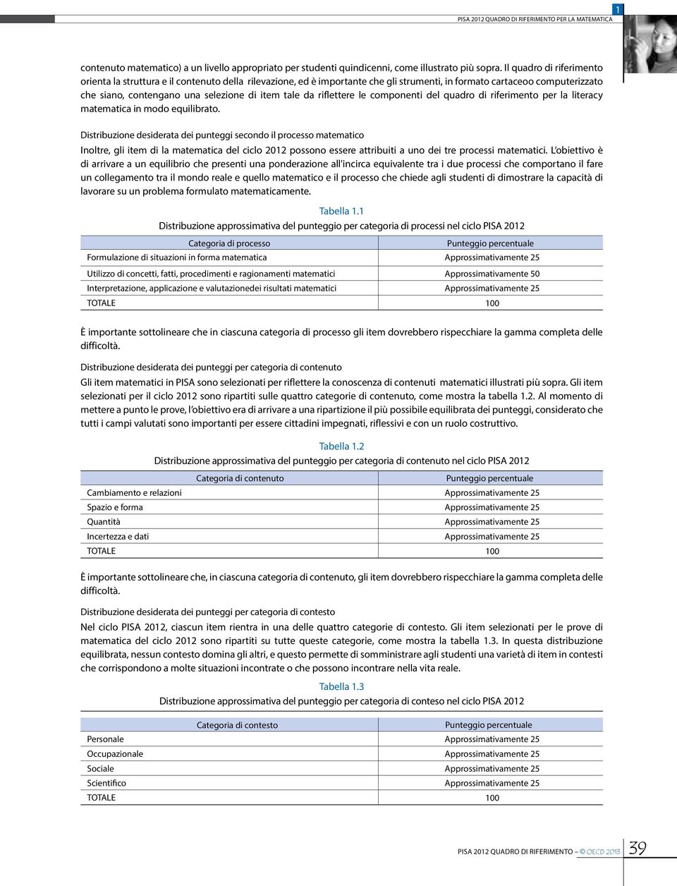 da riflettere le componenti del quadro di riferimento per la literacy matematica in modo equilibrato.