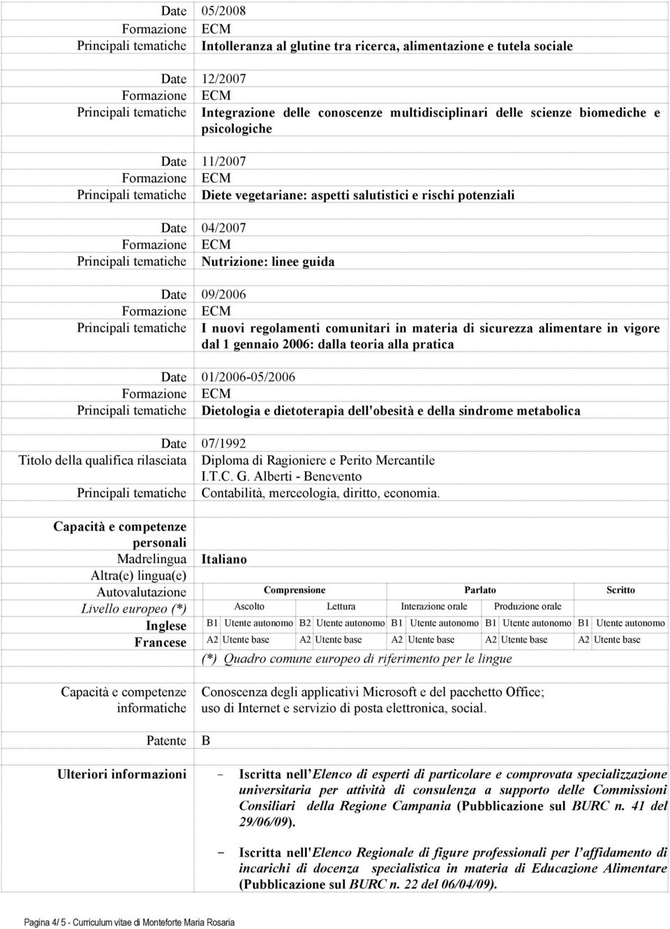 Principali tematiche I nuovi regolamenti comunitari in materia di sicurezza alimentare in vigore dal 1 gennaio 2006: dalla teoria alla pratica Date 01/2006-05/2006 Principali tematiche Dietologia e