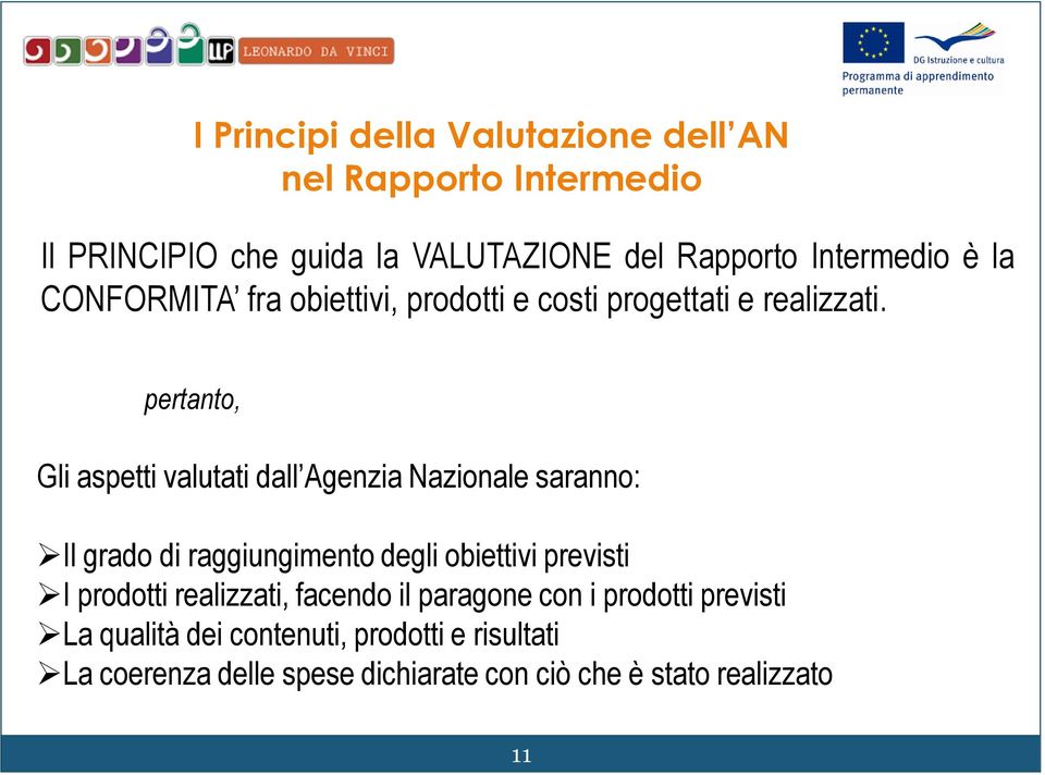 pertanto, Gli aspetti valutati dall Agenzia Nazionale saranno: Il grado di raggiungimento degli obiettivi previsti I