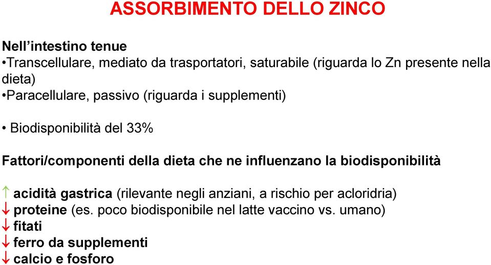 Fattori/componenti della dieta che ne influenzano la biodisponibilità acidità gastrica (rilevante negli anziani,