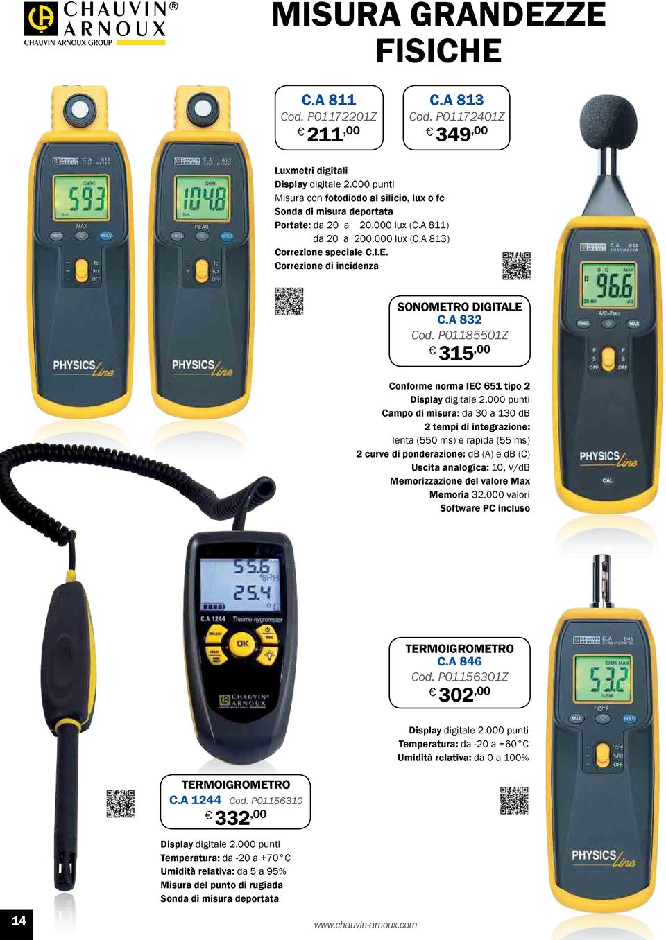 Correzione di incidenza SONOMETRO DIGITALE C.A 832 Cod. P01185501Z 315,00 Conforme norma IEC 651 tipo 2 Display digitale 2.