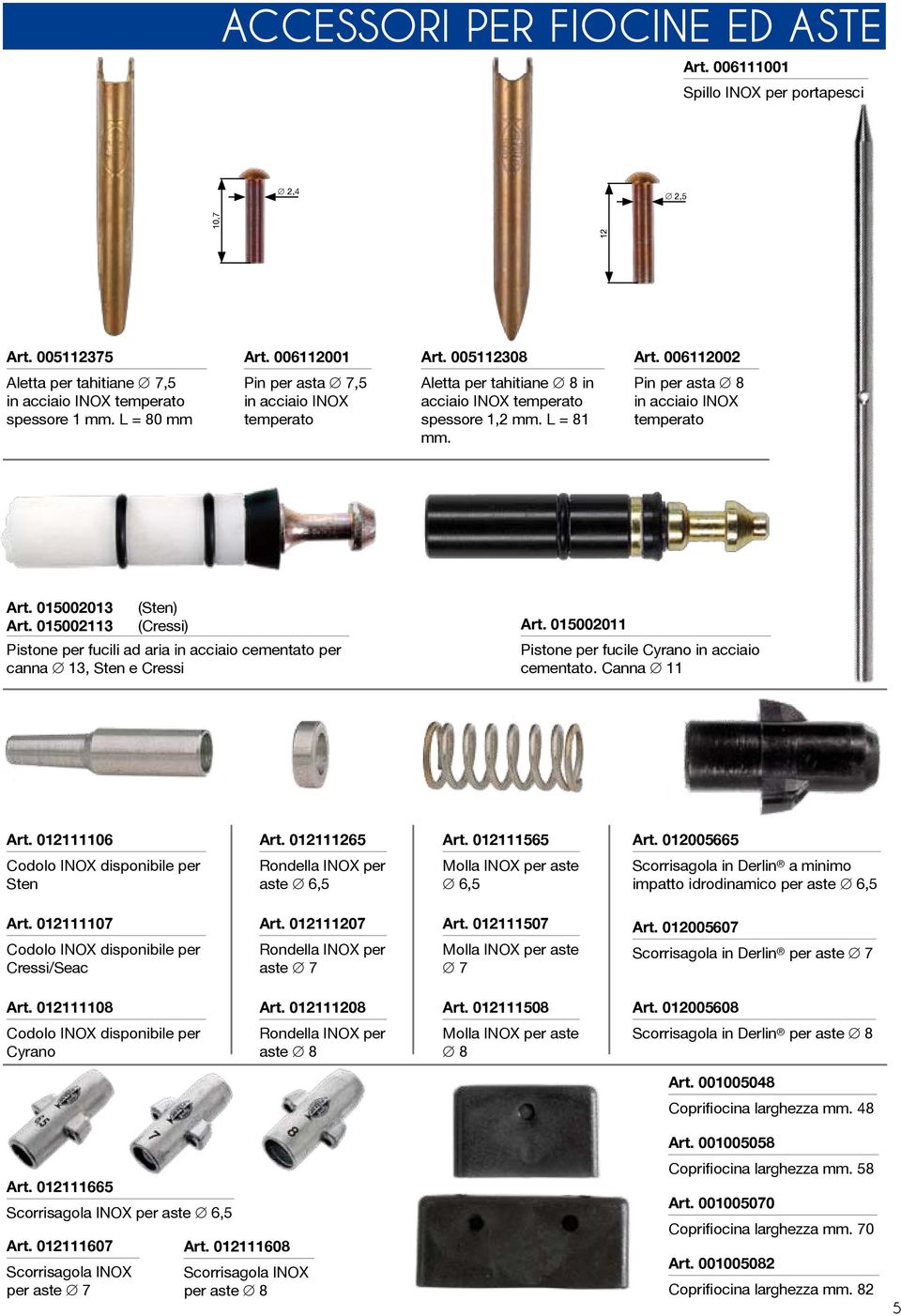 L = 81 mm. Pin per asta 8 in acciaio INOX temperato Art. 015002013 (Sten) Art. 015002113 (Cressi) Pistone per fucili ad aria in acciaio cementato per canna 13, Sten e Cressi Art.