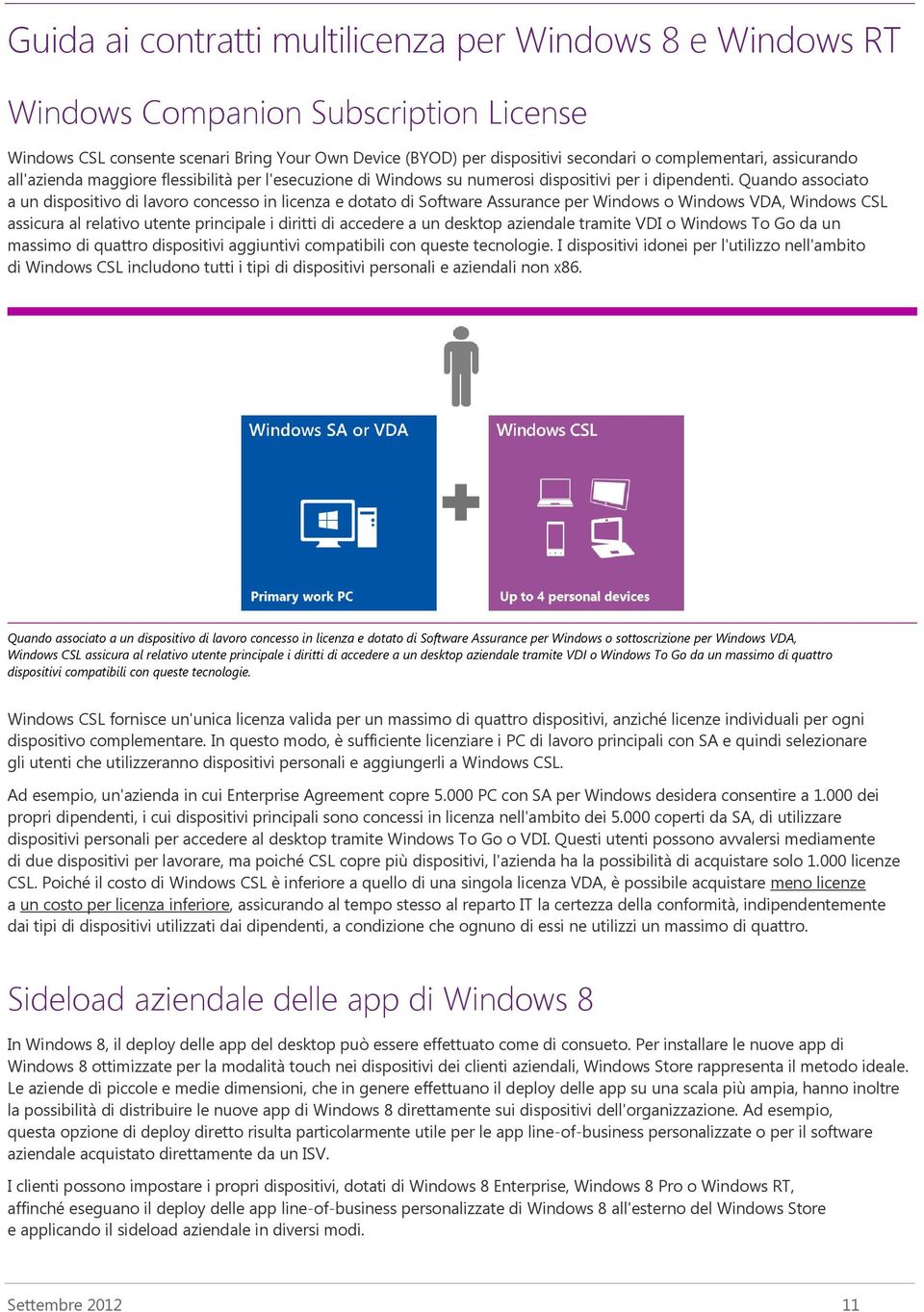 Quando associato a un dispositivo di lavoro concesso in licenza e dotato di Software Assurance per Windows o Windows VDA, Windows CSL assicura al relativo utente principale i diritti di accedere a un