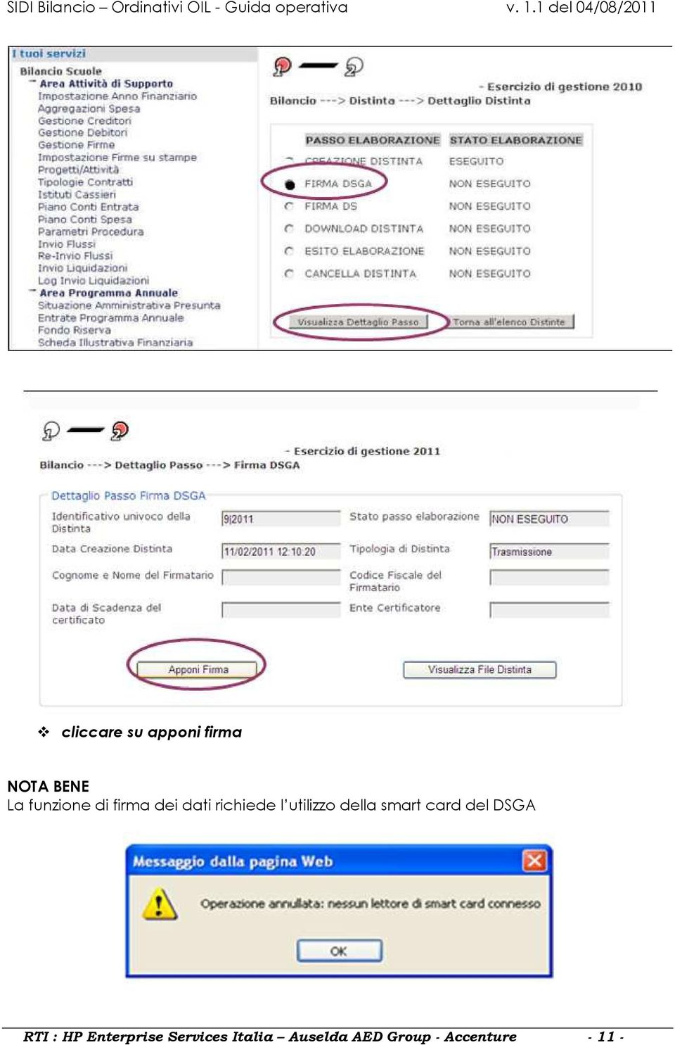 utilizzo della smart card del DSGA RTI : HP